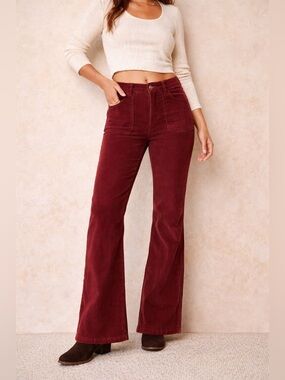 Pilcro the icon Burgundy corduroy flare pants boho wide leg 28 Anthropologie